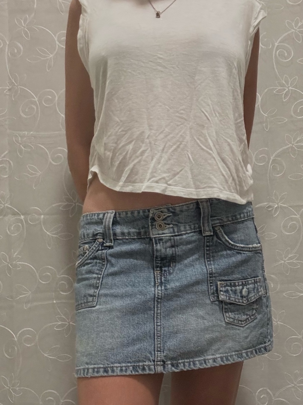 Hydraulic Light Blue Denim Mini Skirt Approx Size Medium